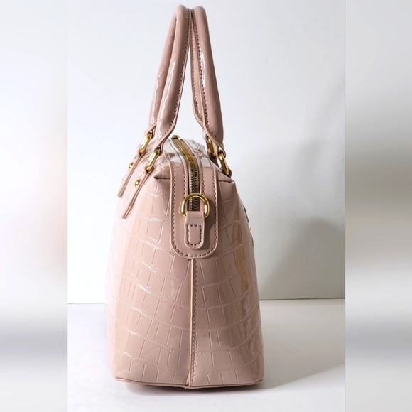 David Jones Paris Pink Patent Leather Embossed Croc Shoulder Handbag - Picture 3 of 8